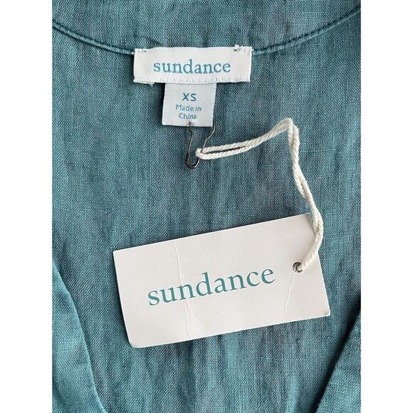 NWT Sundance 100% Linen Dress Teal Turquoise XS Dawn To Dusk Popover Pockets - Picture 4 of 10